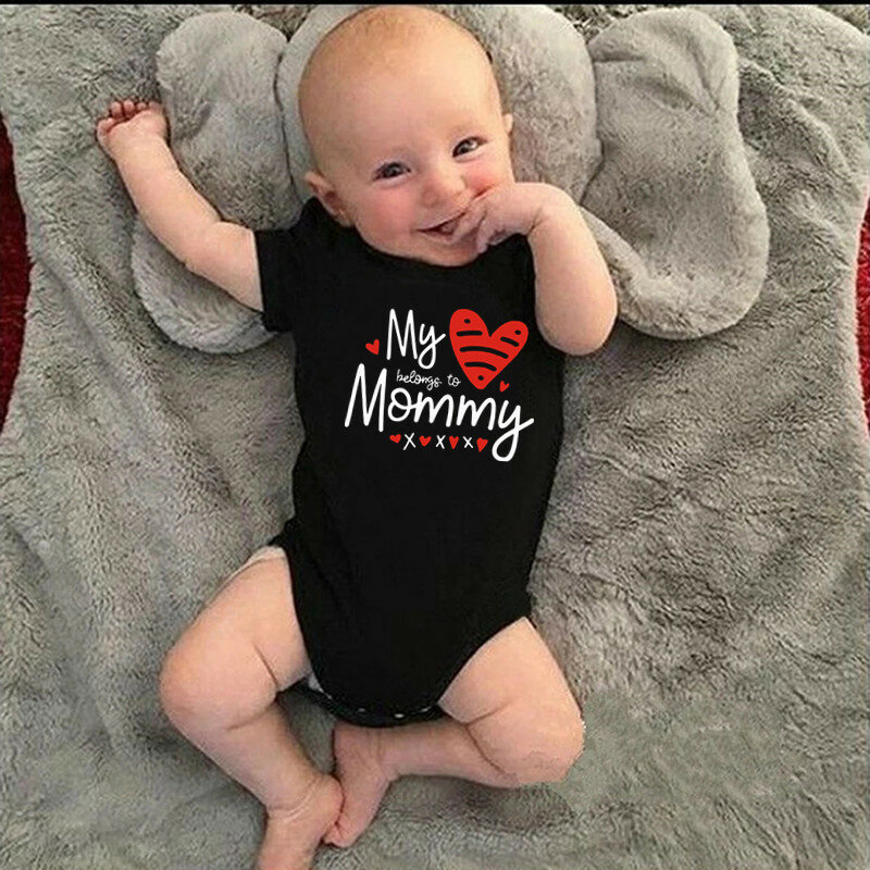 My Heart Belongs to Mommy Baby Girl Clothes 100% Cotton Newborn Boy Bodysuit Black Summer Romper 0-24M Infint Outfit