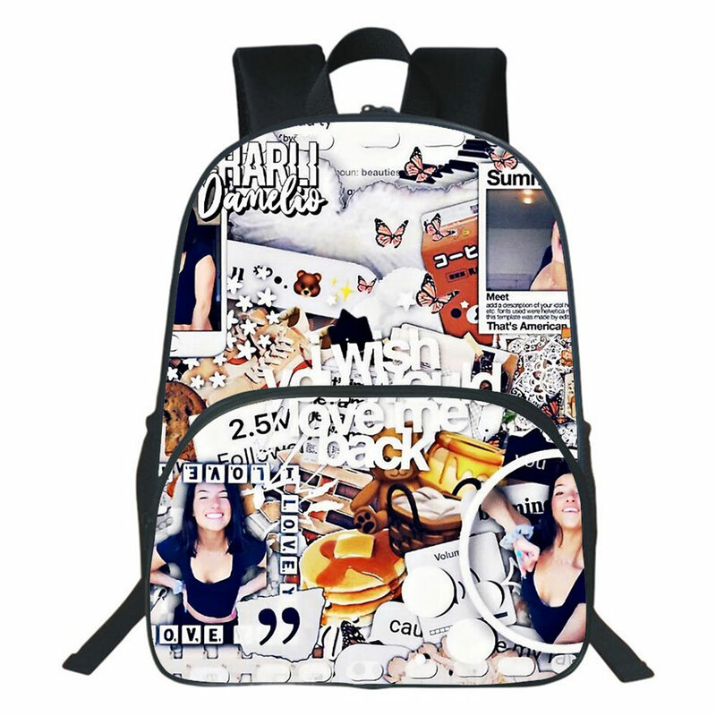Mochila charli damelio infantil de desenho animado, mochila escolar para meninos e meninas, mochila para livros, para homens e mulheres, presente de viagem, 2020