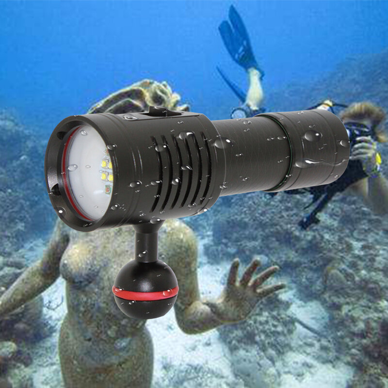 Lanterna de mergulho à prova d'água, luz branca + 2x xpe de led vermelho para mergulho, fotografia e filmagem