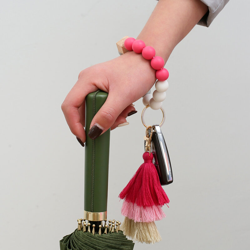 الملونة سيليكون الخرز المفاتيح للنساء متعدد الطبقات شرابة سوار المفاتيح كيرينغ مجوهرات اكسسوارات