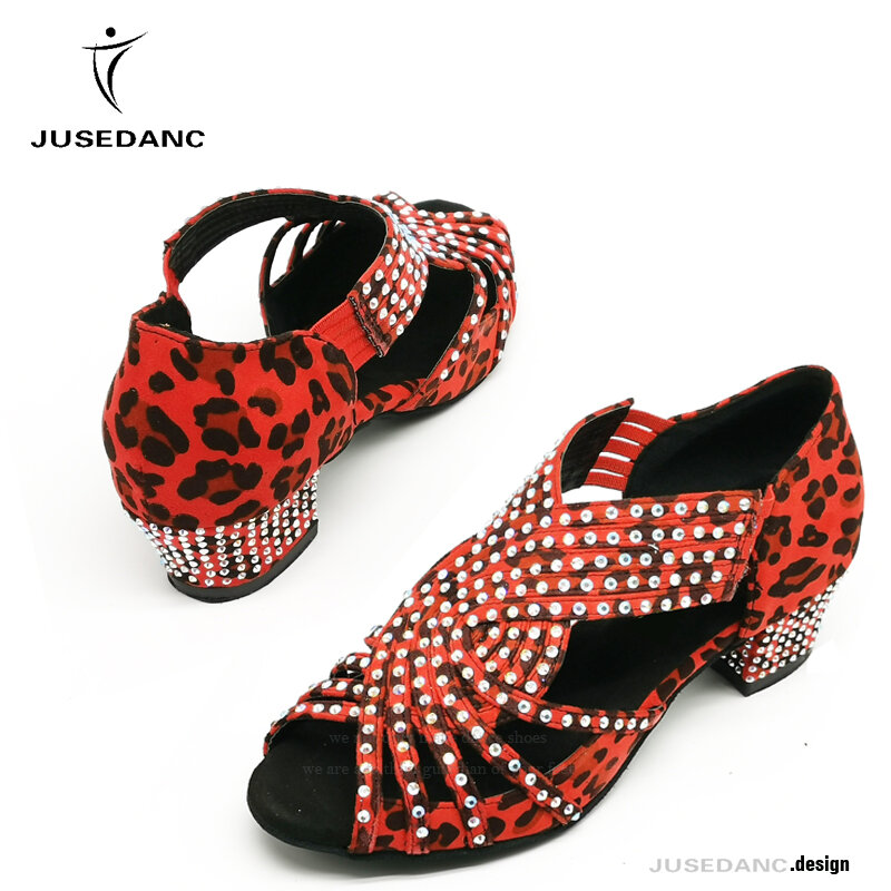 Salsa Dance รองเท้าบอลรูมรองเท้าผู้หญิงละตินเต้นรำรองเท้าเต้นรำรองเท้า Latin รองเท้า Rhinestone JuseDanc