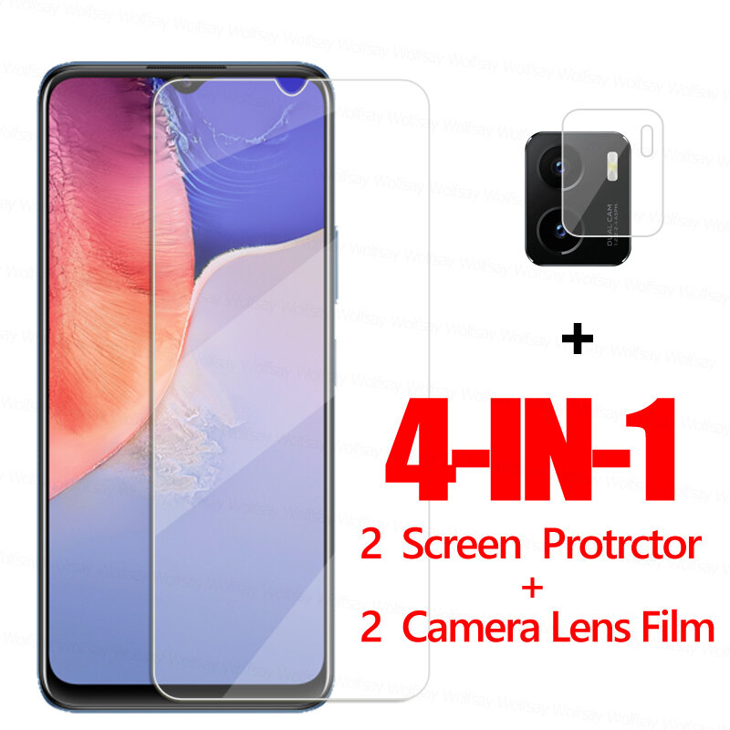 4in1 vidro para vivo y15a vidro temperado vivo y15a y15s y12a y12s y11s protetor de tela película protetora da lente do telefone para vivo y15a
