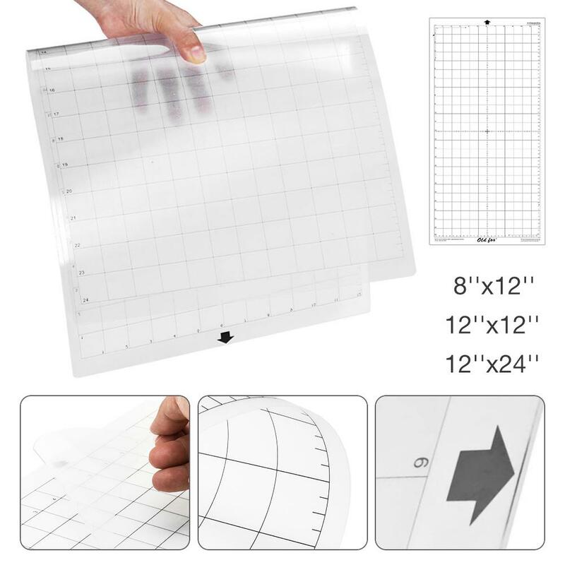 Tapete de corte adesivo transparente para substituição, esteira de corte com grade de medição 12*12-cabeças para máquina de plotter de camafeu de silhueta, 2 peças