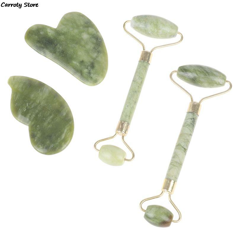 Facial Massage Roller Guasha Board Set Double Heads Natural Jade Stone Face Lift Body Skin Relaxation Slimming Beauty Neck Thin