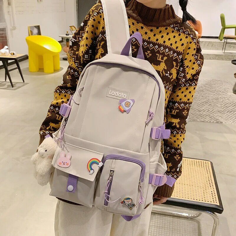 Mochila de gran capacidad para niña, mochila impermeable de nailon, mochila escolar de estilo coreano para estudiantes universitarios