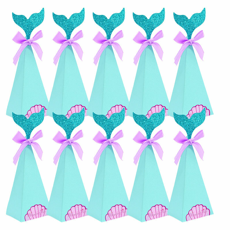 Little Mermaid Party DIY Paper Box Bags Teal Mermaid Candy Box For Baby Shower Wedding Kids Birthday Party Decor Gift Favor Box