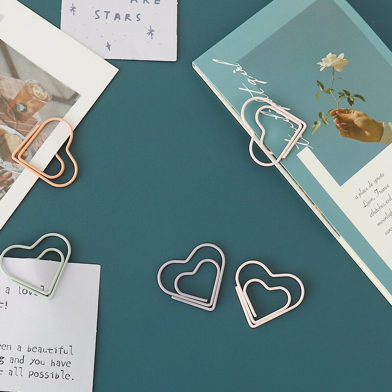 Cores suaves amor coração clipes clipe de papel decorativo bookmark pino escritório papelaria coração clipes material de escritório acessórios de escritório