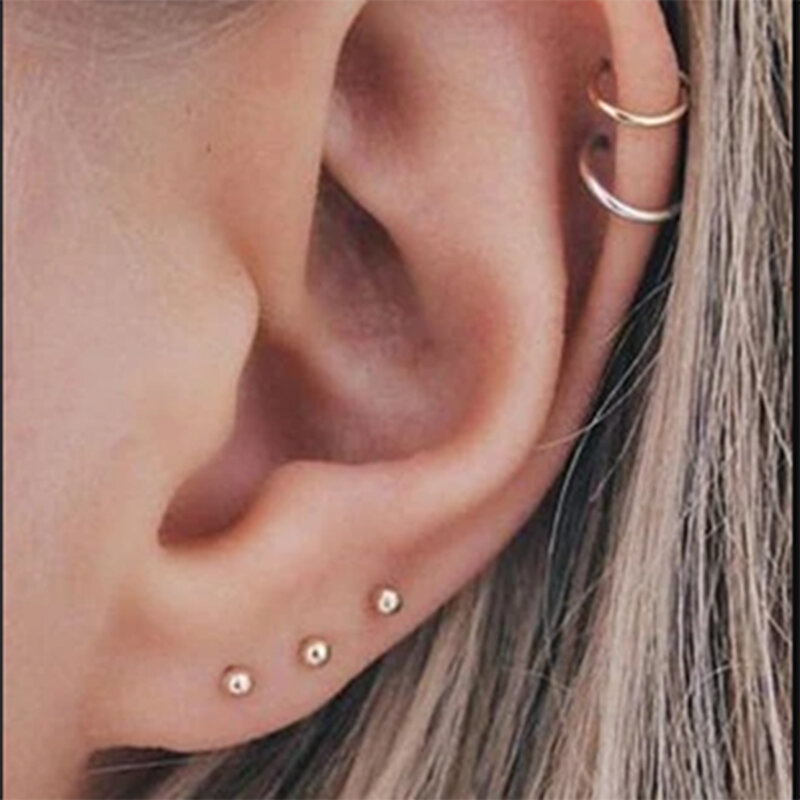 CANNER 2/3/4mm boucles d'oreilles en argent Sterling 925 plaqué or petit Piercing boucle d'oreille pour femmes bijoux de mode accessoires cadeaux