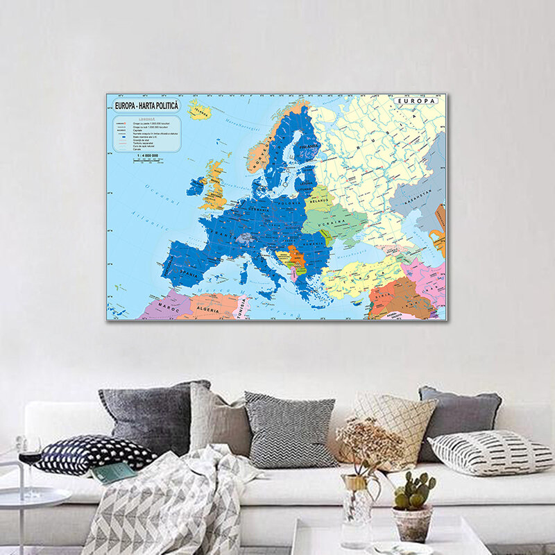 225*150cm rumuńska mapa europy włóknina duża europa mapa malarstwo Wall Art Picture School Home Room Decoration