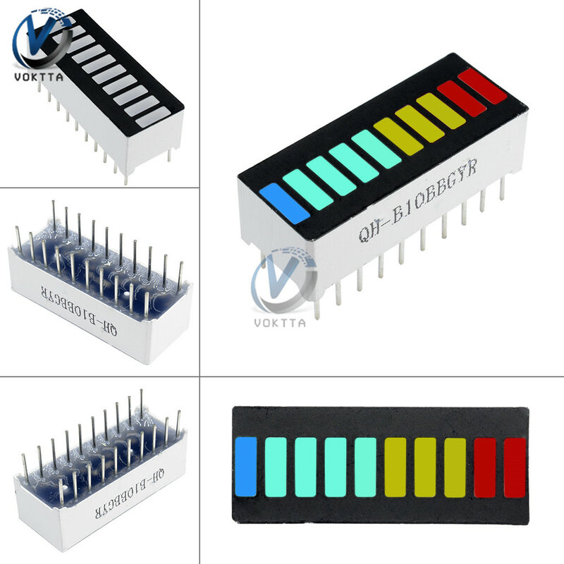 Barra de luz LED de 10 segmentos, pantalla LED roja, amarilla, verde, azul, 5 segmentos, módulo de visualización de capacidad de batería LED de 4 colores