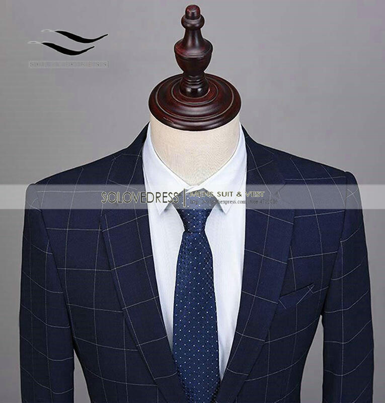 2020 Royal Blue 3 sztuk męskie garnitury Plaid Slim Fit garnitury ślubne Groom Tweed wełniane smokingi na ślub (kurtka + spodnie + kamizelka)