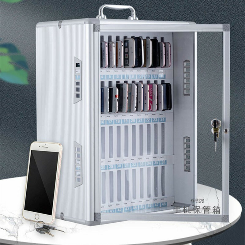 Mala portátil do telefone móvel guarda caixa de depósito seguro fixado na parede armazenamento celular liga de alumínio armário bloqueio 36 slots