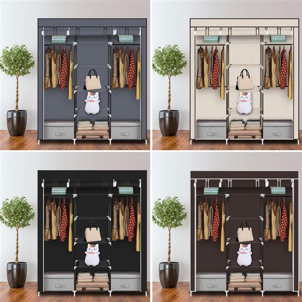 [US-W] Портативный шкаф для одежды из нетканого материала 69 дюймов, прочный, прочный, водонепроницаемый, с двойным стержнем, органайзер для хранения, 4 цвета