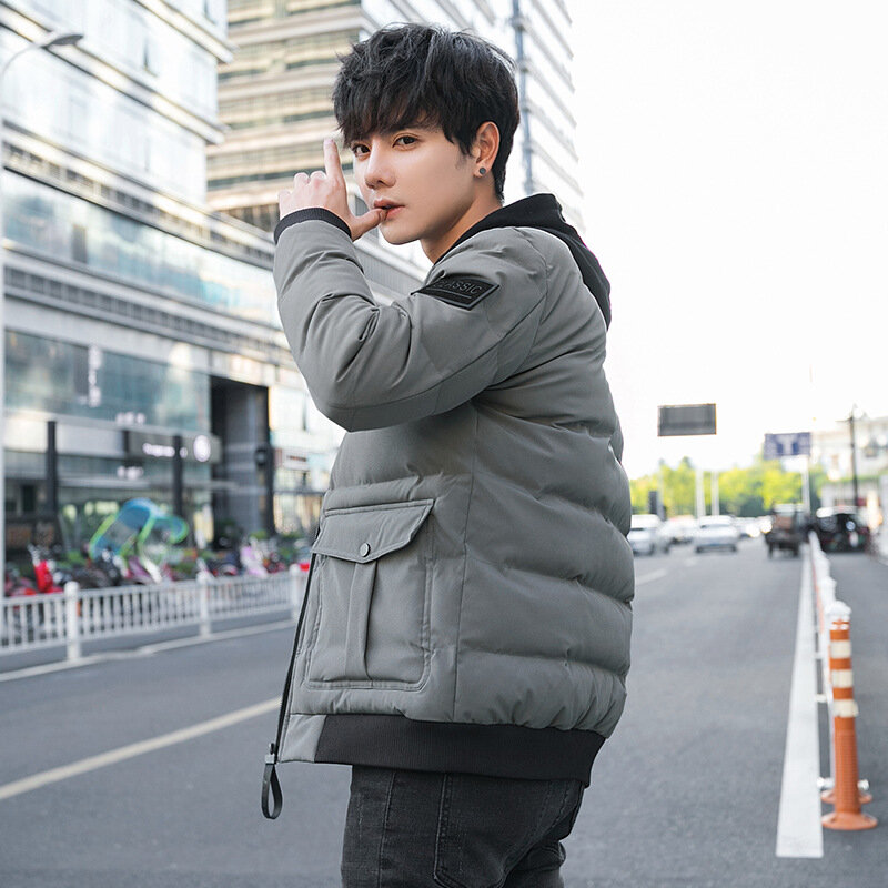 Algodão-acolchoado roupas masculinas inverno novo estilo coreano-estilo fino ajuste jaqueta masculina gola grossa penas de algodão-padd