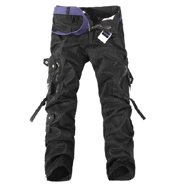 Pantalones Cargo de algodón para hombre, pantalón militar liso, con múltiples bolsillos, decoración, de talla grande, sin cinturón