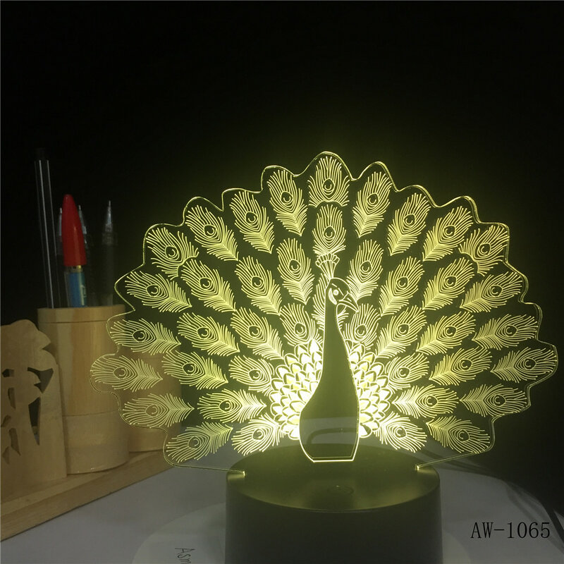 Pfau Desgin 3D Lampe LED Nacht Licht Atmosphäre Nacht Lampe USB 7 Farben Ändern LED Touch Lichter für Party Decor licht AW-1065