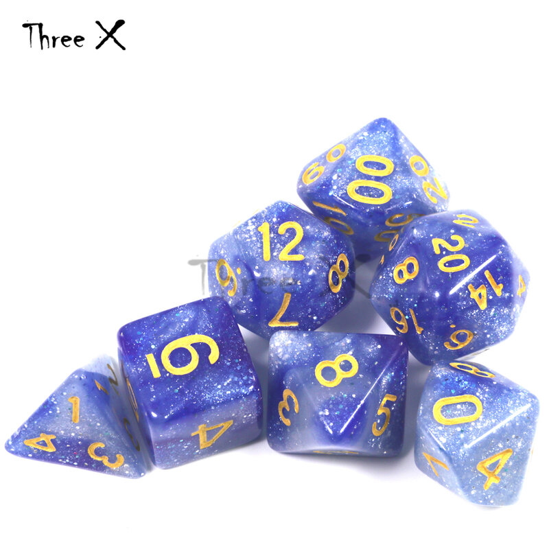 Shine Bright like Universe Galaxy  Creative Dice Set of D4-D20 with Mysterious Royal Glitter Powder  for DND RPG Boardgame