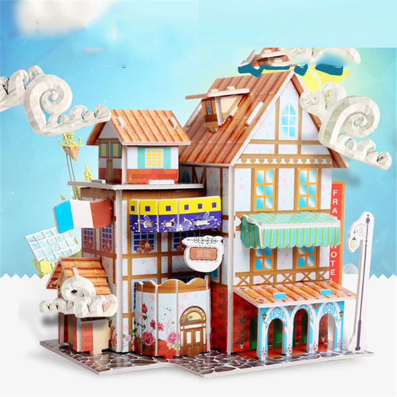 Rompecabezas 3D para niños, casa de dibujos animados, Castillo de papel, modelo de construcción, arquitectura, hecho a mano, Kit de muebles de casa de muñecas, juguetes educativos