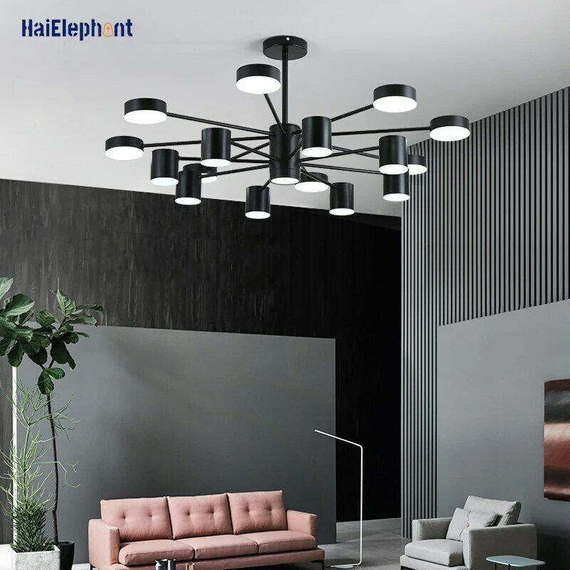 Lámparas de araña LED modernas para sala de estar, iluminación decorativa de interior, luminaria de pintura de hierro dorado y negro para dormitorio, AC90-260V