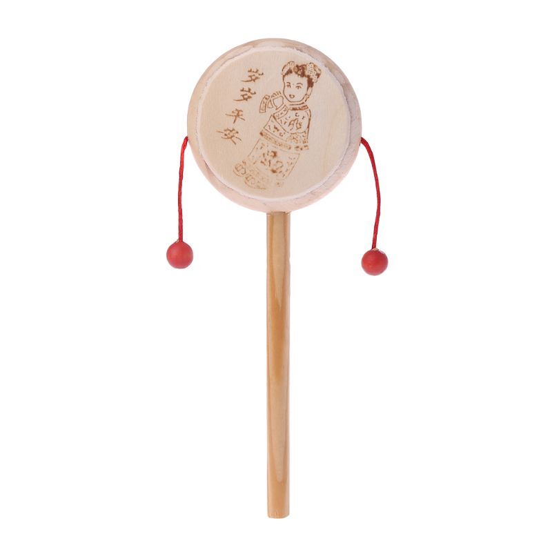 Sonajero giratorio tradicional chino de madera para bebé, campana de mano, Juguete Musical Y4QA