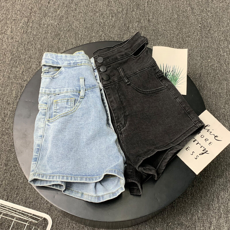 Женские джинсовые шорты с высокой талией, однобортные эластичные облегающие шорты с вырезами, лето 2022