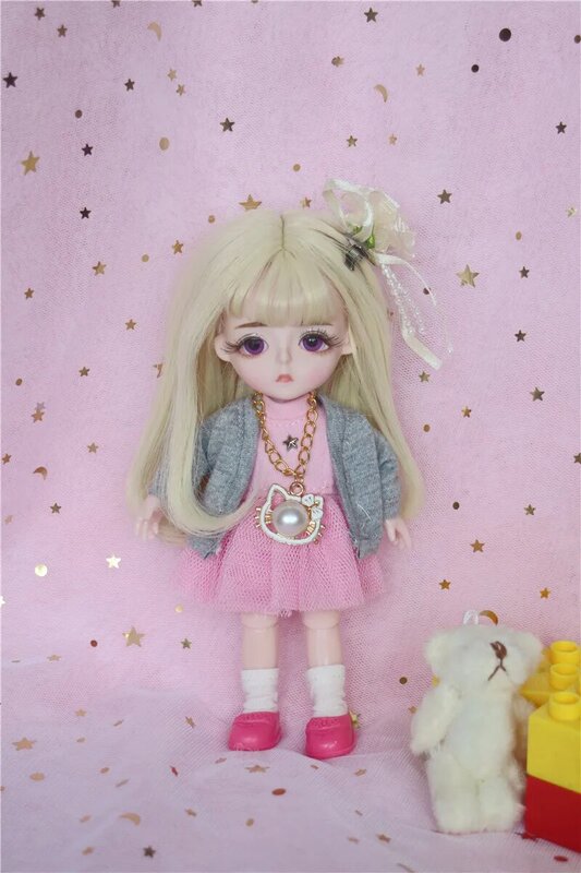 16cm Wig BJD Doll Movable Joints Cute Face DIY Bjd Dolls with Big Eyes Bjd Toys Gifts for Girl Handmand Toy