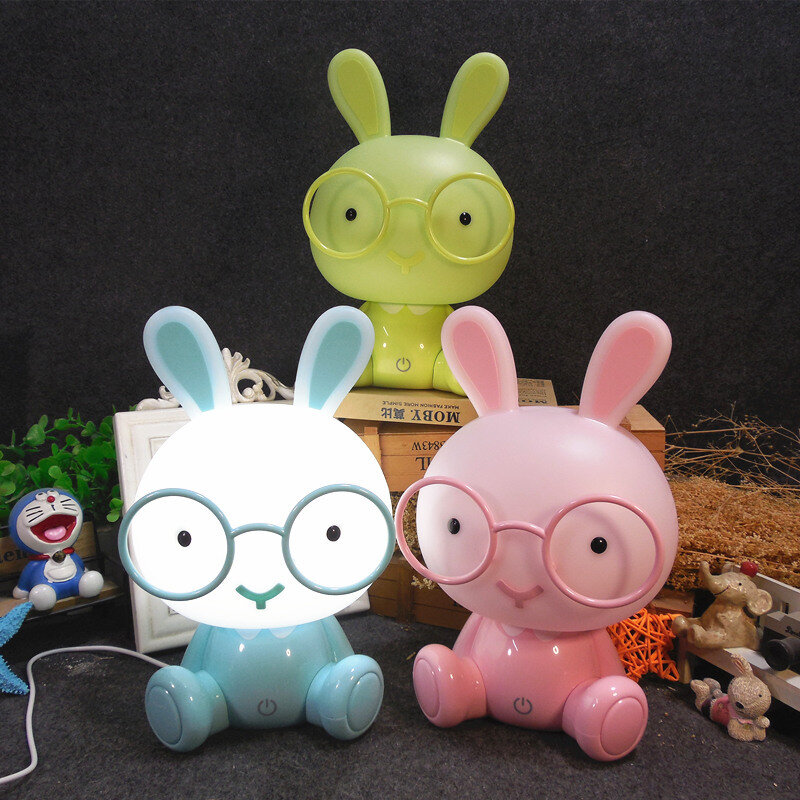 USB 토끼 만화 토끼 LED 야간 조명 터치 센서 딤 데스크 램프, 어린이 방 침실 어린이 휴일 선물