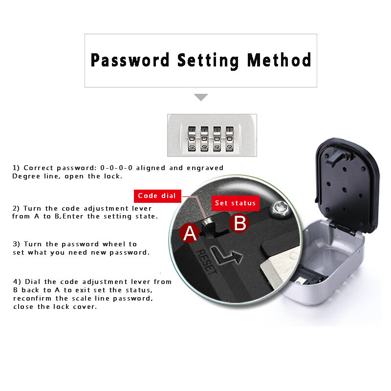 Wall Mount Key Storage Secret Box Organizer 4 Digit Combination Password Security Code key for Home Key Outdoor Safe Lock Box