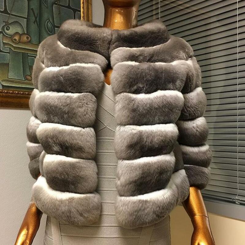 I più consigliati cappotto di pelliccia donna ritagliata giacca di pelliccia di coniglio Rex autunno inverno soprabito alla moda