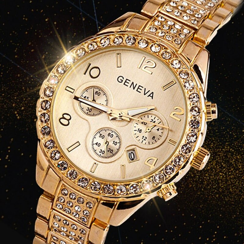 Las mujeres relojes de damas de lujo reloj de mujer GENEVA 2020 reloj mujer relojes de oro rosa diamante números romanos reloj femenino
