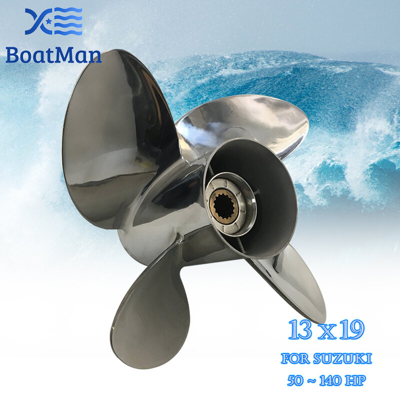 Outboard Propeller 13x19 For Suzuki Engine 50-140 HP Stainless Steel 15 Tooth splines Outlet Boat Parts 4 Blade