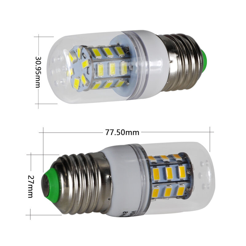 Energy Saving LED Light Ampola para casa, lâmpada segura, lâmpada de milho de 360 graus, SMD 5730, 3W, AC, DC, 12V a 24 V, 110V, 220V, 110V, 220V