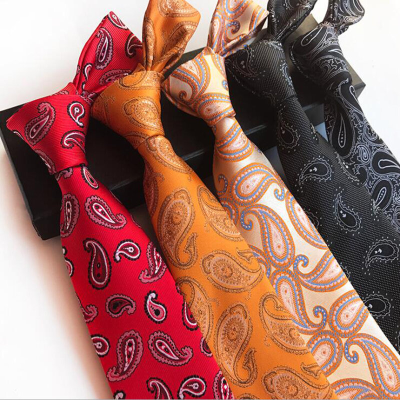 GUSLESON New Classic Floral Paisley Ties For Men 8cm Red Blue Silk Jacquard weave Wedding Neck Ties Business Neckties Corbatas