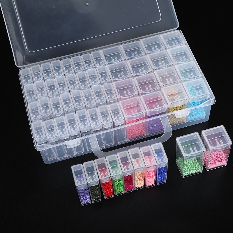 Kotak Aksesori Lukisan Berlian 5D Kotak Penyimpanan Portabel 32 Lingkar Kotak Peralatan Bordir Berlian DIY Wadah Penyimpanan Manik-manik