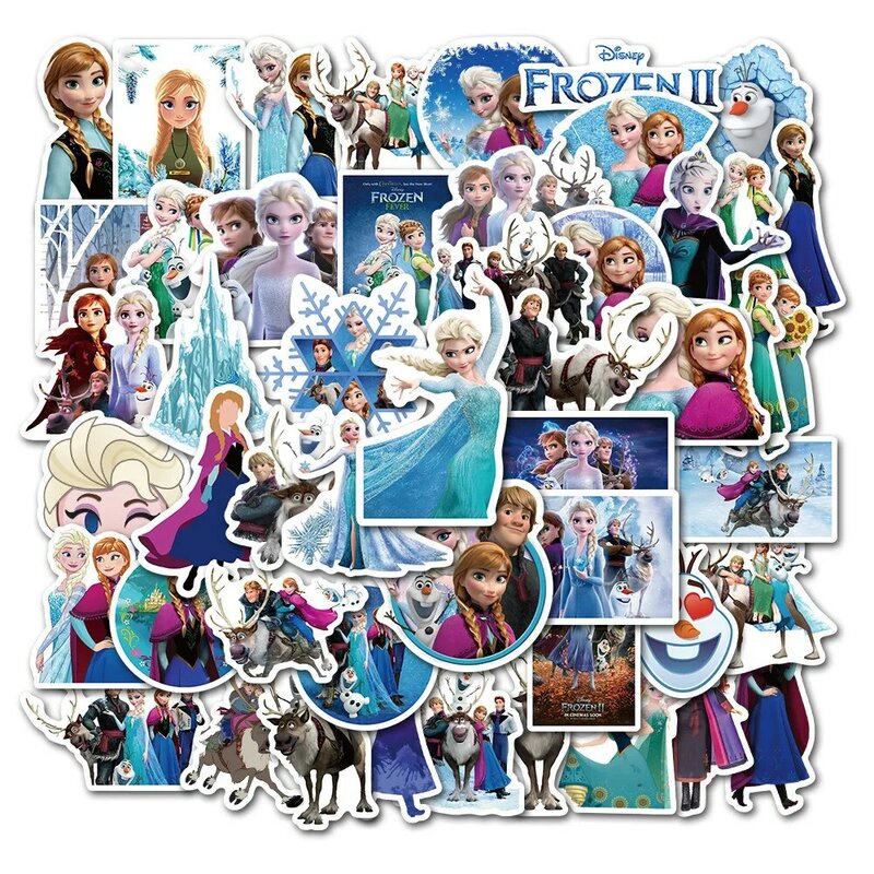 50Pcs Disney Frozen Princess Girl Stickers simpatici cartoni animati chitarra bagagli adesivo impermeabile Skateboard Laptop cancelleria giocattolo per bambini