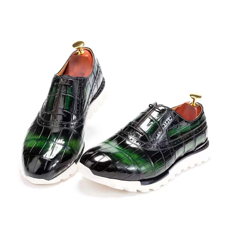 Yingshang-zapatos de ocio para hombre, zapatillas de piel de cocodrilo verde, piel de vientre de cocodrilo, deportivas de goma, 2022