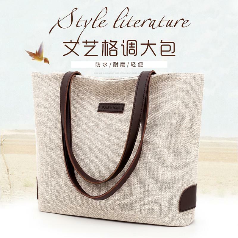 Bolso de hombro literario de lino y algodón para niñas, bolsa de lona con cremallera, informal, grande, Simple, suave