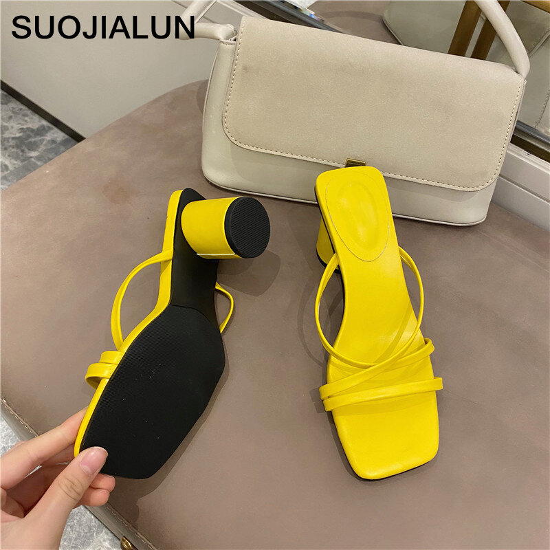 Suojialun 2020 verão feminino med calcanhar chinelo moda faixa estreita sandália salto quadrado férias praia flip flops slides sapatos