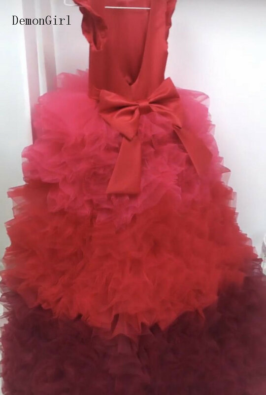 Luksusowe Hi-Lo warstwowa dziewczyna korowód suknie z długim pociągiem Backless dziewczęca sukienka w kwiaty na wesele dzieci suknie na imprezy urodzinowe