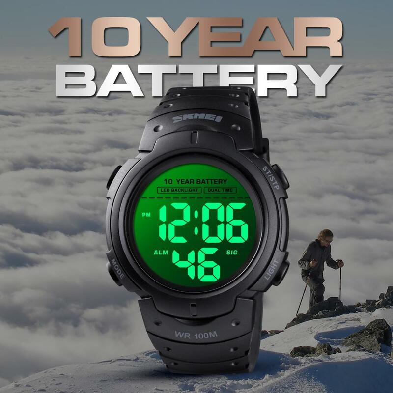 นาฬิกาข้อมือ SKMEI Digital นาฬิกาผู้ชายแฟชั่นกีฬากลางแจ้งจอแสดงผลสัปดาห์วันที่12/24H 100M กันน้ำนาฬิกาข...