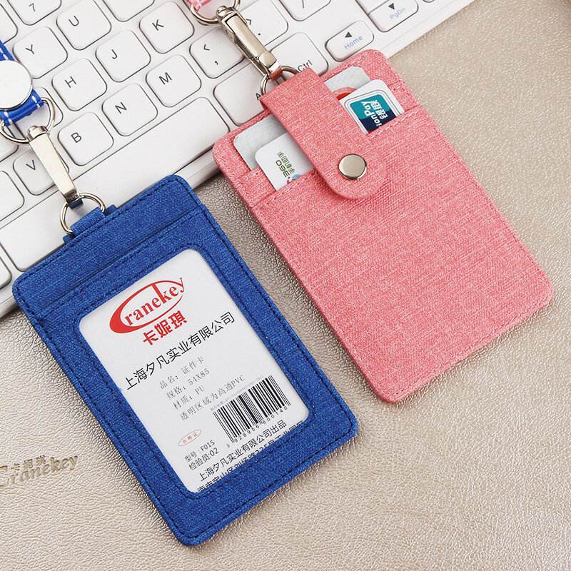 Luxury quality PU Leather material card sleeve Business Credit Card Holder Neck Strap Keychain Hang Rope ID Badge Holder