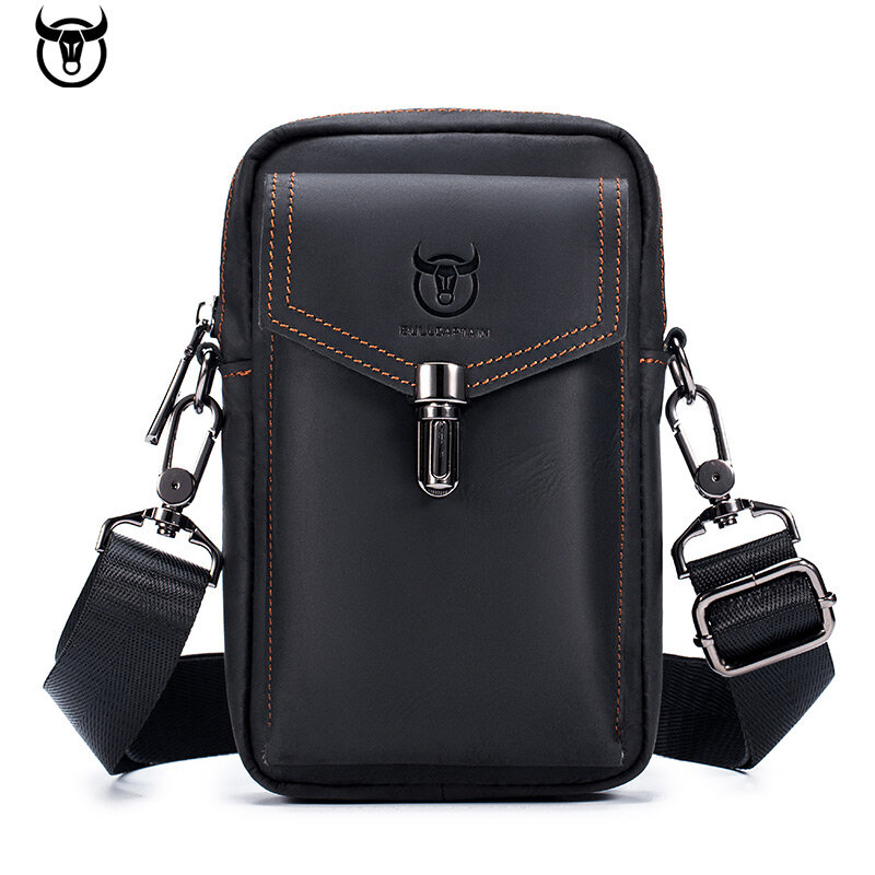 Cow Leather Mobile Phone Bag Genuine Leather Men's Casual Belt Waist Bag Trend Multi-Function Shoulder Messenger Bag