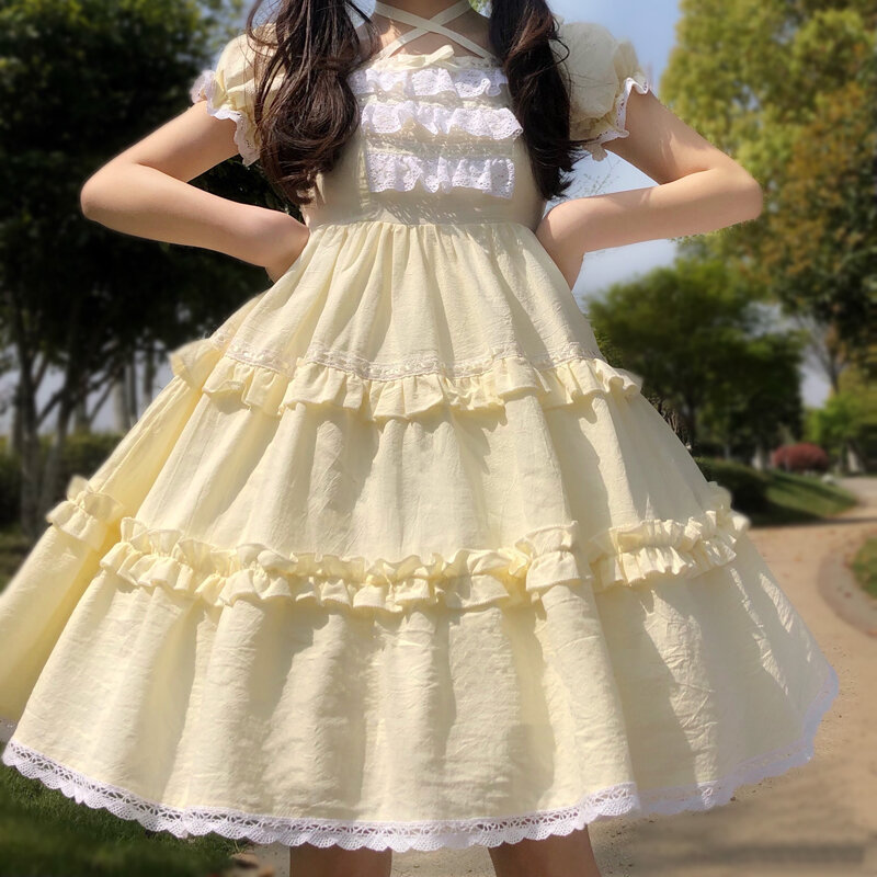 Vintage Lolita Dress light lo Japanese Soft Girl Lolita Tea Party Daily OP Short-sleeved Kawaii Princess Summer Retro Dress