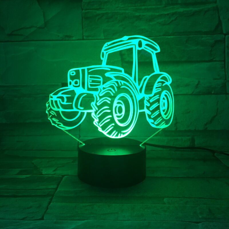 Nigngn Lampu 3D Hadiah Ulang Tahun Anak Traktor Kreatif Baru Warna-warni 3d Lampu Malam Remote Control Sentuh 16 Warna Lampu Visual Led