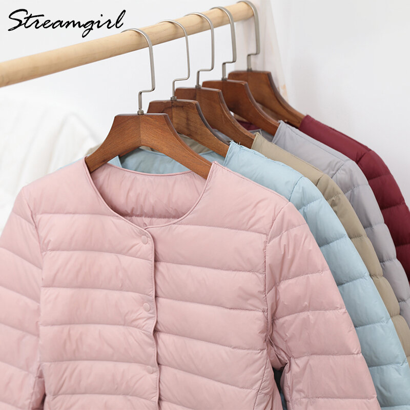 女性用の超薄型ダウンジャケット,軽量,ピンク,ラージサイズ,ホワイトコート,ショート,ウォーム