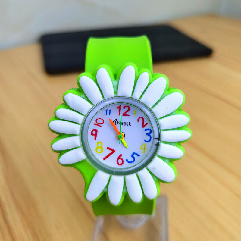 Reloj de pulsera con forma de crisantemo para niños, cronógrafo de cuarzo deportivo sin hebilla, regalo de cumpleaños