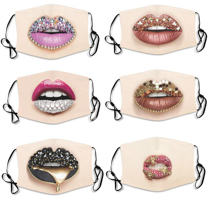 Mascarilla con estampado de labios Unisex, máscara de Color lavable y reutilizable para disfraces de fiesta, accesorios para Cosplay, 2020