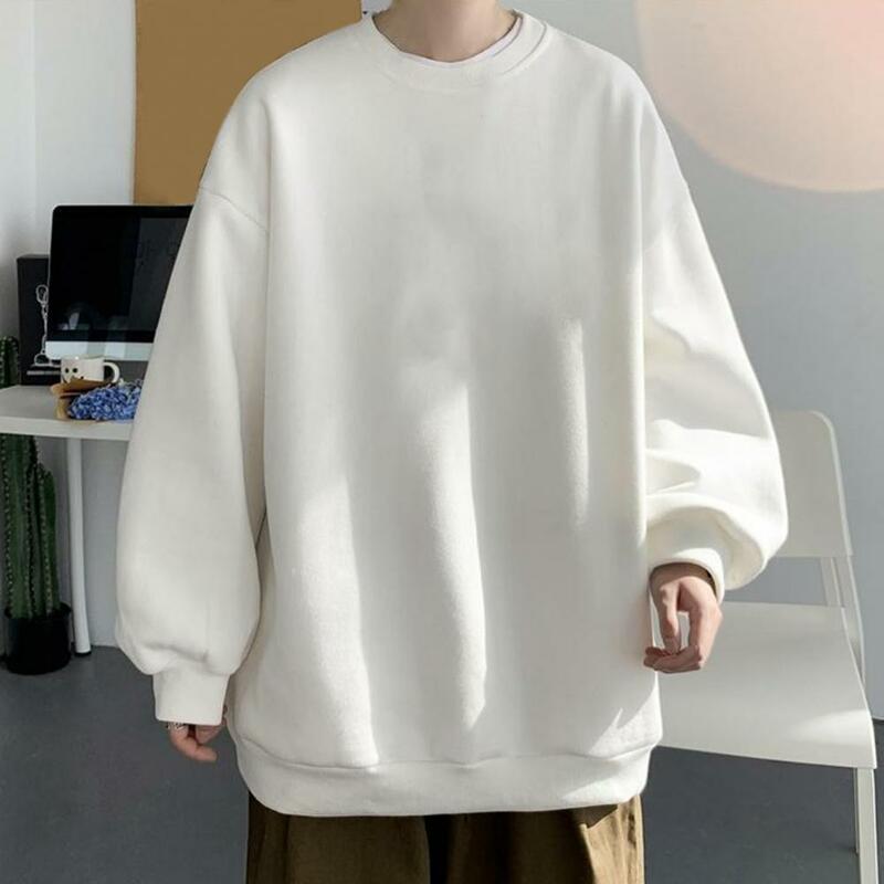 2022 Men Fashion Spring Sweatshirt Solid Color Cool Round Neck Quick Dry Leisure Autumn Sweatshirt Student Sweatshirt  for Work