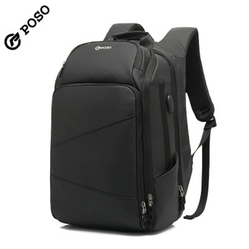 حقيبة ظهر لابتوب POSO مقاومة للماء من النايلون ، حقيبة ظهر للعمل والسفر ، طالب رياضي خارجي ، USB ، من أجل