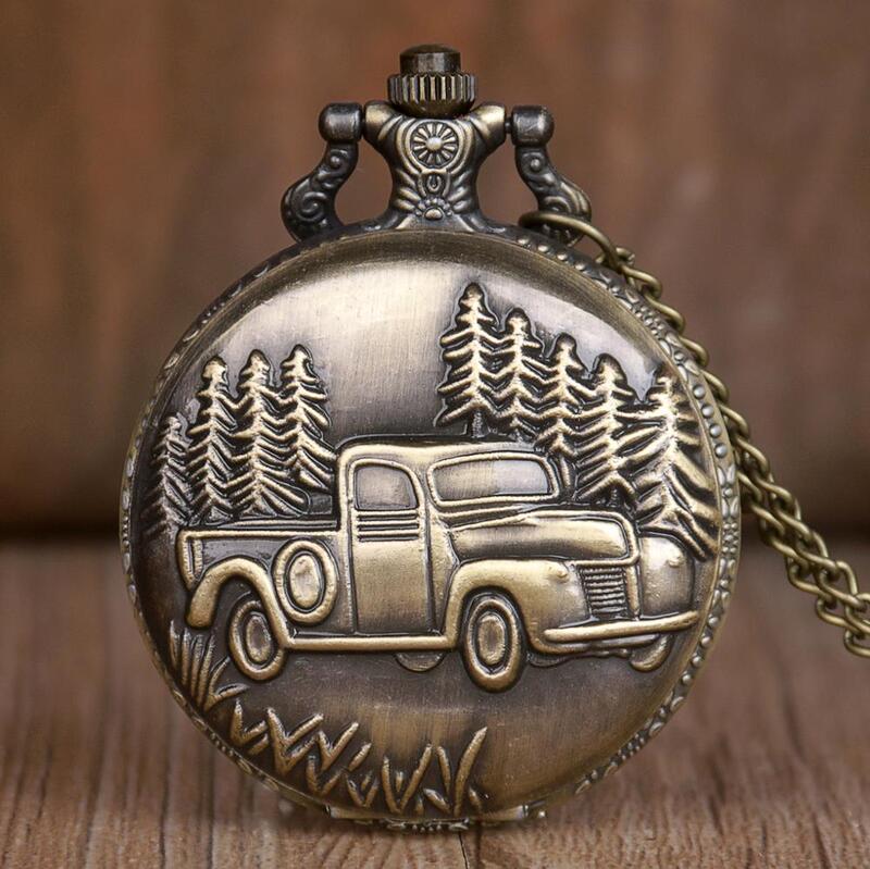 Relojes de bolsillo para conductor de camión, accesorio de bronce único, Retro, camión grande, árbol forestal, coche, regalos, envío directo